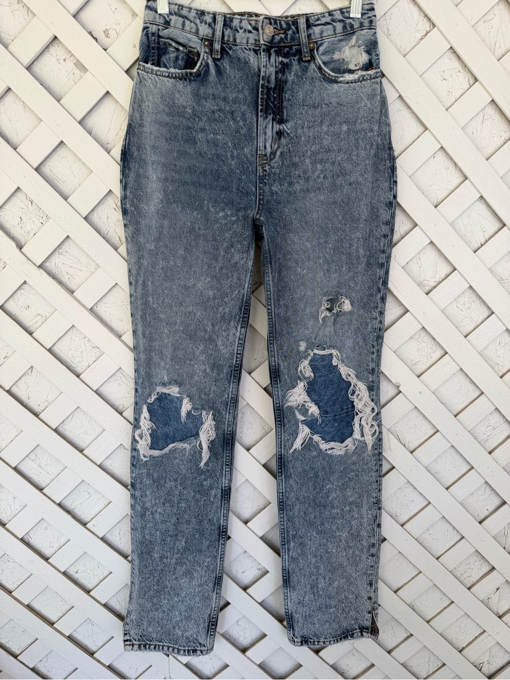 FP We The Free My Own Lane Jeans Indigo Acid Wash Boho Distressed Western Festvl